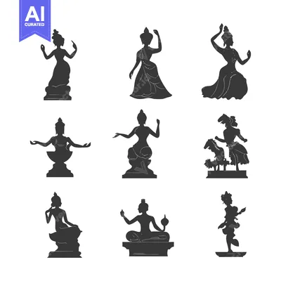Premium design asset: Nine Silhouettes of Thai Figures in Traditional Attire
