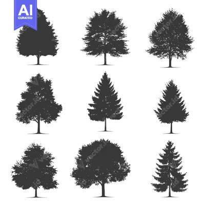 Aset premium populer: Nine Silhouettes of Trees with Different Shapes and Sizes