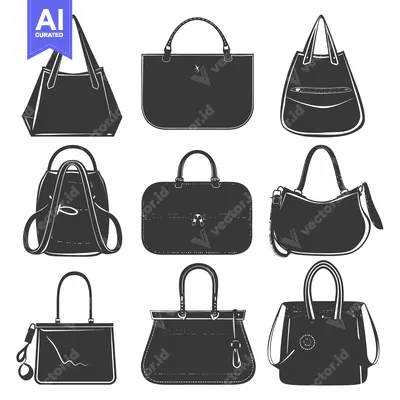Aset desain premium: Nine Silhouettes of Various Styles of Handbags