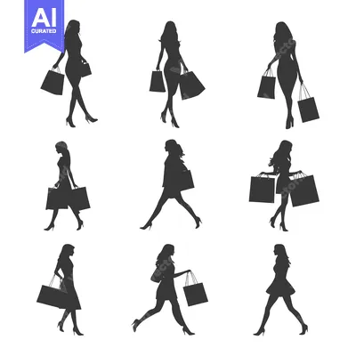 Aset premium populer: Nine Silhouettes of Women Carrying Shopping Bags