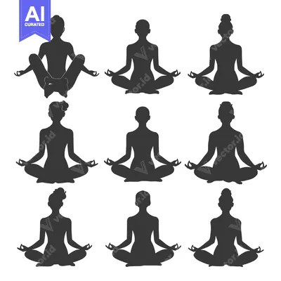 Aset premium populer: Nine Silhouettes of Women in a Meditation Pose