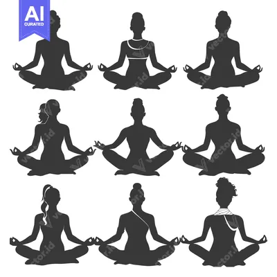Aset desain premium: Nine Silhouettes of Women in a Yoga Pose