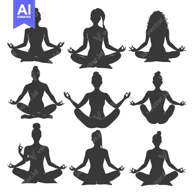 Aset desain premium: Nine Silhouettes of Women in Meditation Poses