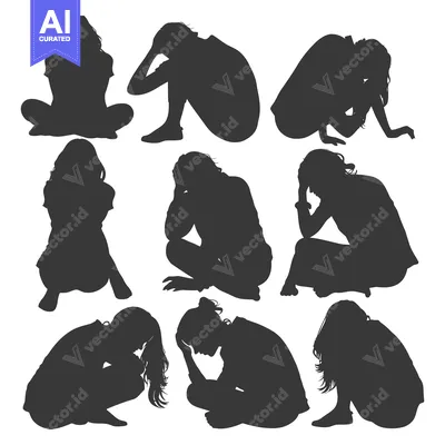 Aset premium populer: Nine Silhouettes of Women in Various Depressed Poses