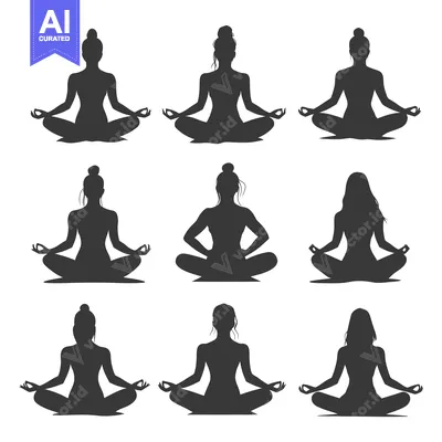 Aset premium populer: Nine Silhouettes of Women in Yoga Poses
