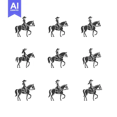 Aset desain premium: Nine Silhouettes of Women Riding Horses