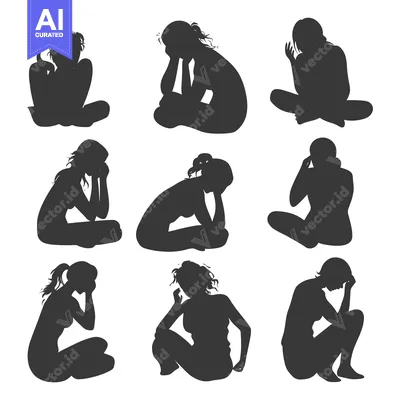 Popular premium asset: Nine Silhouettes of Women Sitting in a Depressed Posture