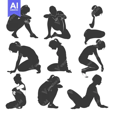 Premium design asset: Nine Silhouettes of Women Sitting in Various Poses