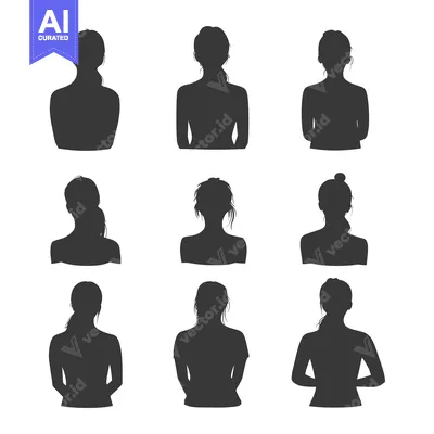 Aset desain premium: Nine Silhouettes of Women with Different Hairstyles