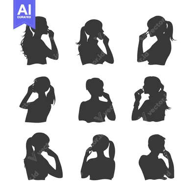 Aset premium populer: Nine Silhouettes of Women with Different Hairstyles and Poses