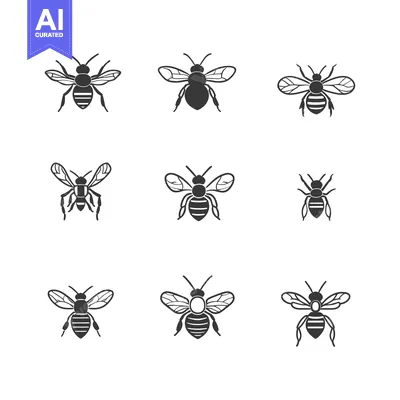 Popular premium asset: Nine Simple Black and White Bee Silhouettes