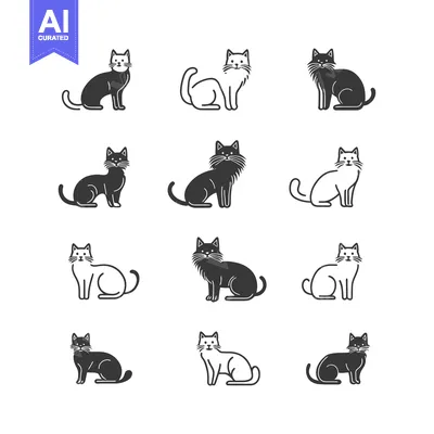 Popular premium asset: Nine Simple Black and White Cat Icons, Sitting Position