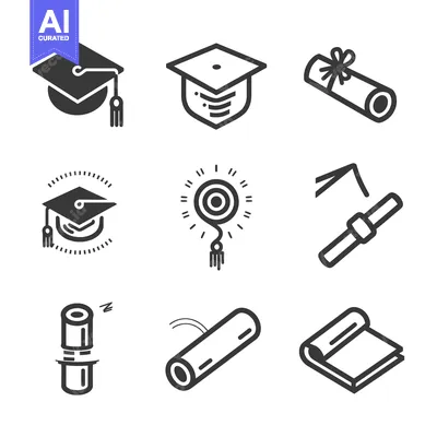 Aset desain premium: Nine Simple Black and White Graduation Icons