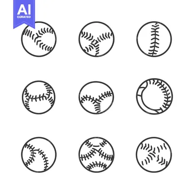 Aset premium populer: Nine Simple Black Line Drawings of Baseball Balls