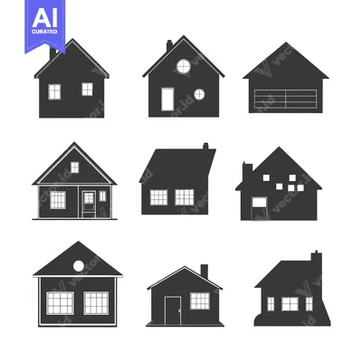Premium design asset: Nine Simple Black Silhouettes of Different House Designs