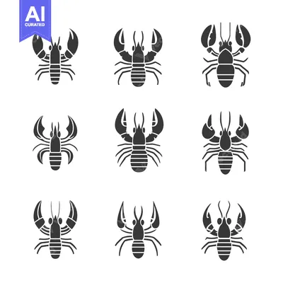 Aset premium populer: Nine Simple Black Silhouettes of Lobsters with Raised Claws