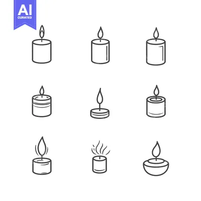 Nine Simple Candle Icons in Black Outline