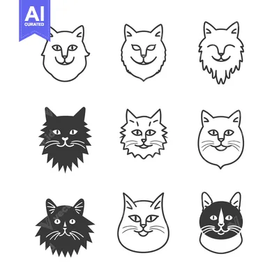 Aset premium populer: Nine Simple Cat Head Illustrations in Different Styles