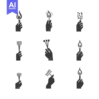 Aset desain premium: Nine Simple Icons of Hands Holding Matches and Sparklers