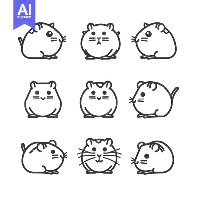 Aset premium populer: Nine Simple Line Drawings of Adorable Hamsters in Various Poses