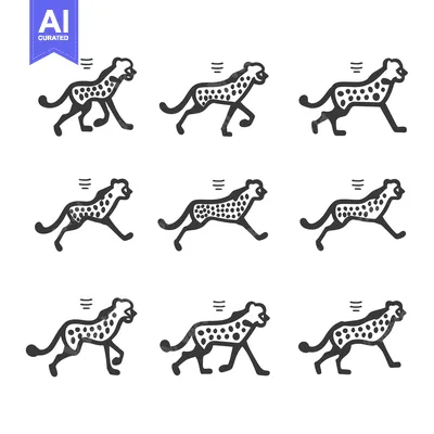 Popular premium asset: Nine Simple Line Drawings of a Running Cheetah