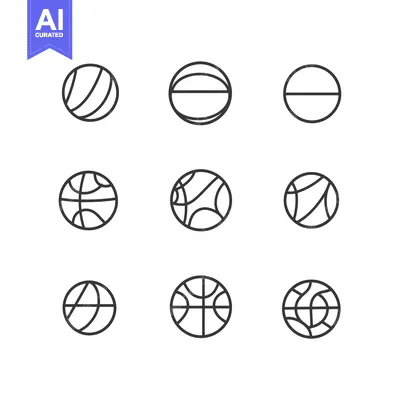 Premium design asset: Nine Simple Line Drawings of Balls with Different Patterns