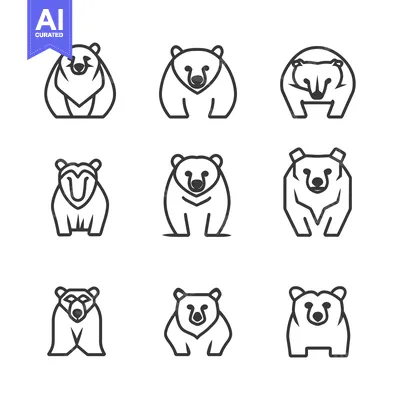 Premium design asset: Nine Simple Line Drawings of Bears in Different Poses