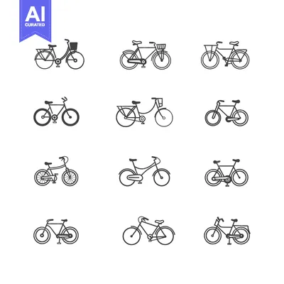 Aset premium populer: Nine Simple Line Drawings of Different Types of Bicycles