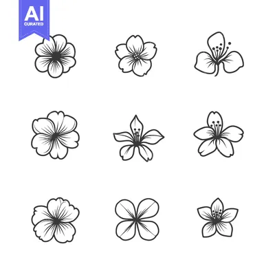 Aset premium populer: Nine Simple Line Drawings of Flowers