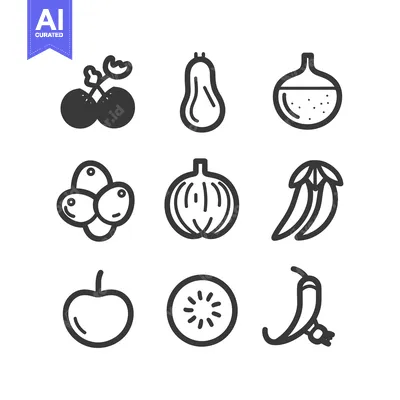 Aset premium populer: Nine Simple Line Drawings of Fruits and Vegetables