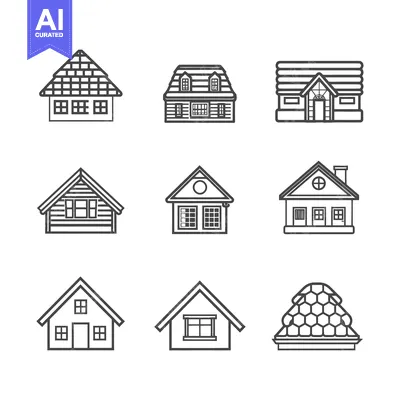 Premium design asset: Nine Simple Line Drawings of Houses
