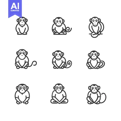 Popular premium asset: Nine Simple Line Drawings of Monkeys in Various Poses