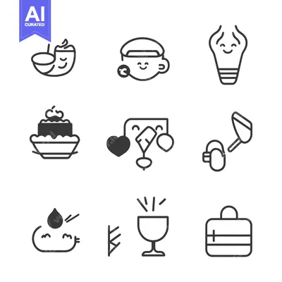 Aset premium populer: Nine Simple Line Drawings of Objects with Happy Faces
