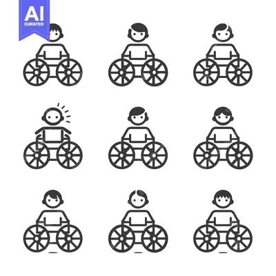 Aset premium populer: Nine Simple Line Drawings of People in Wheelchairs