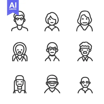 Aset premium populer: Nine Simple Line Drawings of People's Faces