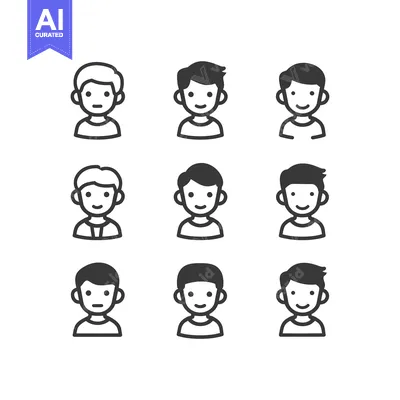 Aset premium populer: Nine Simple Line Drawings of Smiling Male Characters