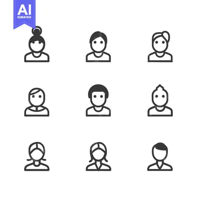 Aset desain premium: Nine Simple Line Icons Representing Diverse Human Profiles
