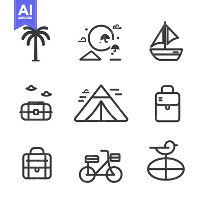 Premium design asset: Nine Simple Line Icons Representing Various Travel Activities