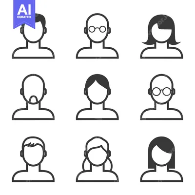 Aset premium populer: Nine Simple Outline Icons Representing People with Different Hairstyle