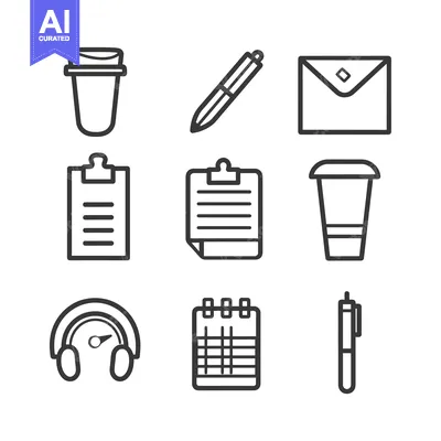 Aset desain premium: Nine Simple Outline Icons Representing Various Everyday Objects