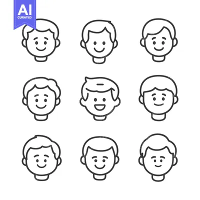 Premium design asset: Nine Smiling Male Faces with Different Hairstyles
