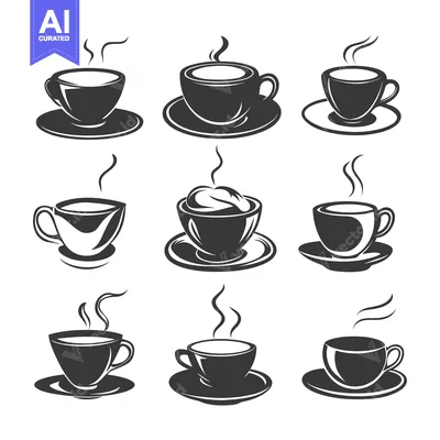 Nine Steaming Coffee Cups with Saucers