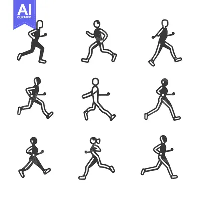Popular premium asset: Nine Stick Figure Illustrations of Runners in Different Poses