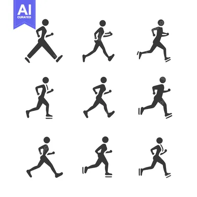 Premium design asset: Nine Stick Figures Depicting Running and Walking