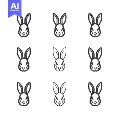Aset premium populer: Nine Stylized Black and White Bunny Heads in a 3x3 Grid