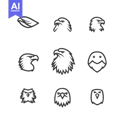 Nine Stylized Black and White Eagle Head Icons