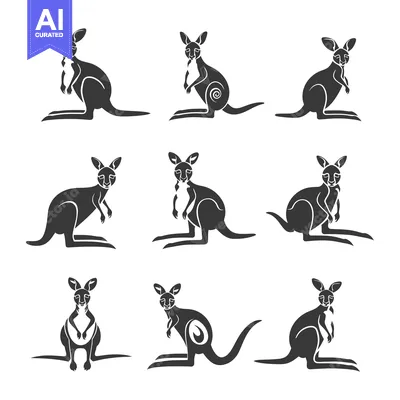 Popular premium asset: Nine Stylized Black and White Kangaroo Silhouettes in Various Poses