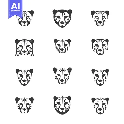 Aset premium populer: Nine Stylized Cheetah Heads in Black and White