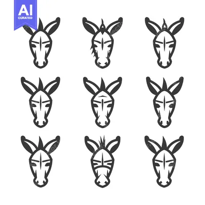 Aset premium populer: Nine Stylized Donkey Head Illustrations