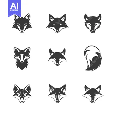 Aset desain premium: Nine Stylized Fox Head and Tail Illustrations